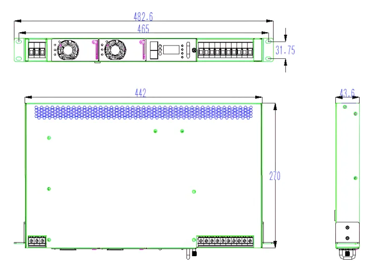 1U Rack Mount DC Power Supply 220V AC 48V DC Telecom Rectifier System 30A 60A Single Output Rectifier Communication Room 3000W
